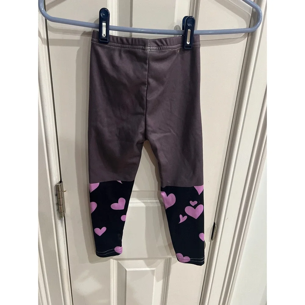 Shein Kids Girls Heart Print Colorblock Leggings Grey Black Pink Size 4Y